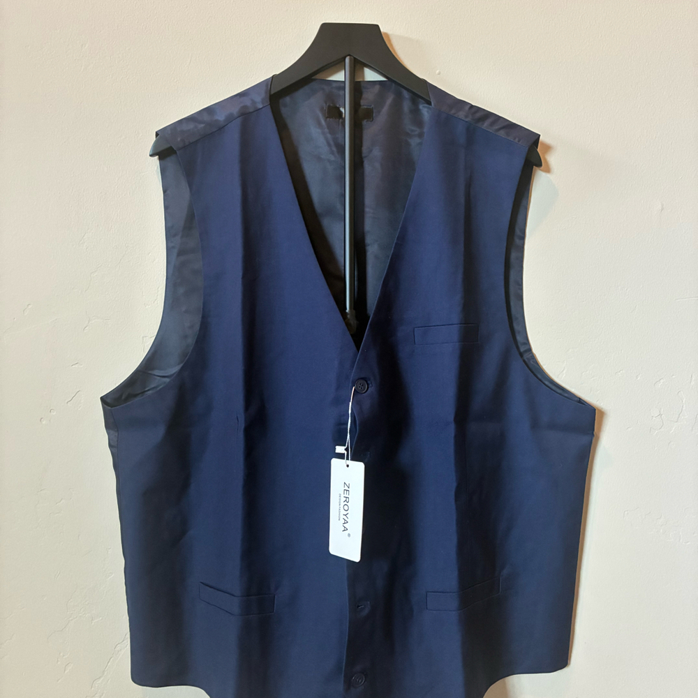 ZeroYaa Men Classic Navy Blue Suit Vest Waistcoat NWT Size XXL Slim Fit‎ Wedding
